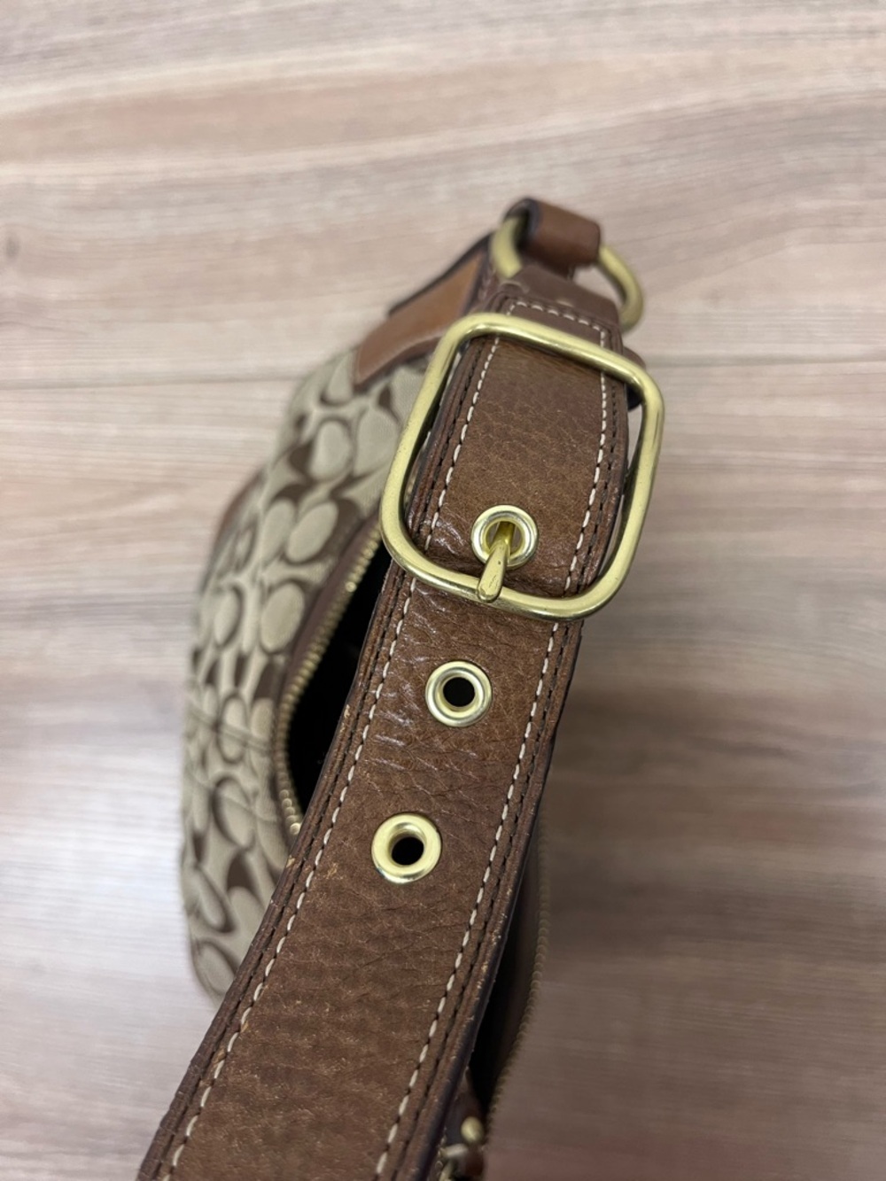 Coach Signature Hobo Bleecker Shoulder Bag Tan Brown Canvas Leather Trim - Picture 13 of 13